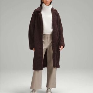 LULULEMON TEXTURED FLEECE LONG COLLARED JACKET COAT ESPRESSO BROWN NWOT SIZE 4